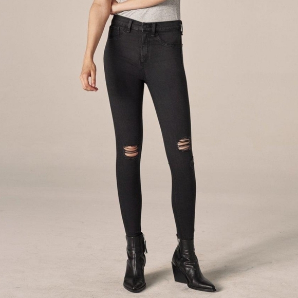 Rag & Bone Women Black High Rise Distressed Skinny Frayed Hem Jeans Size 27 - Picture 1 of 14